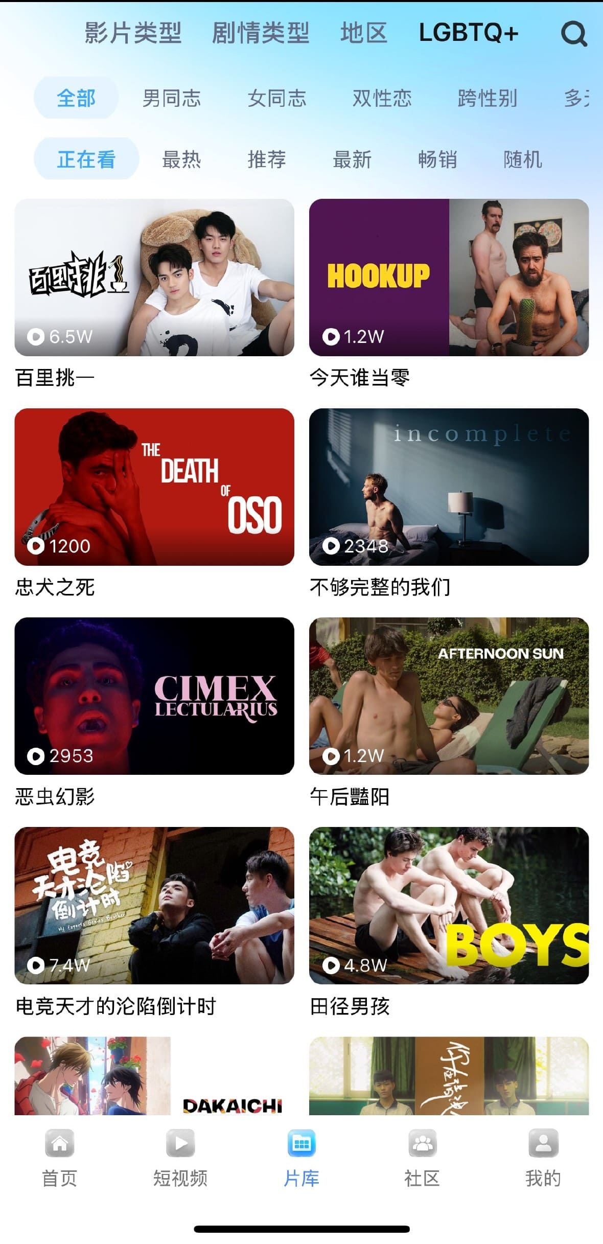 小蓝官方片库LGBTQ加主题分类专区界面