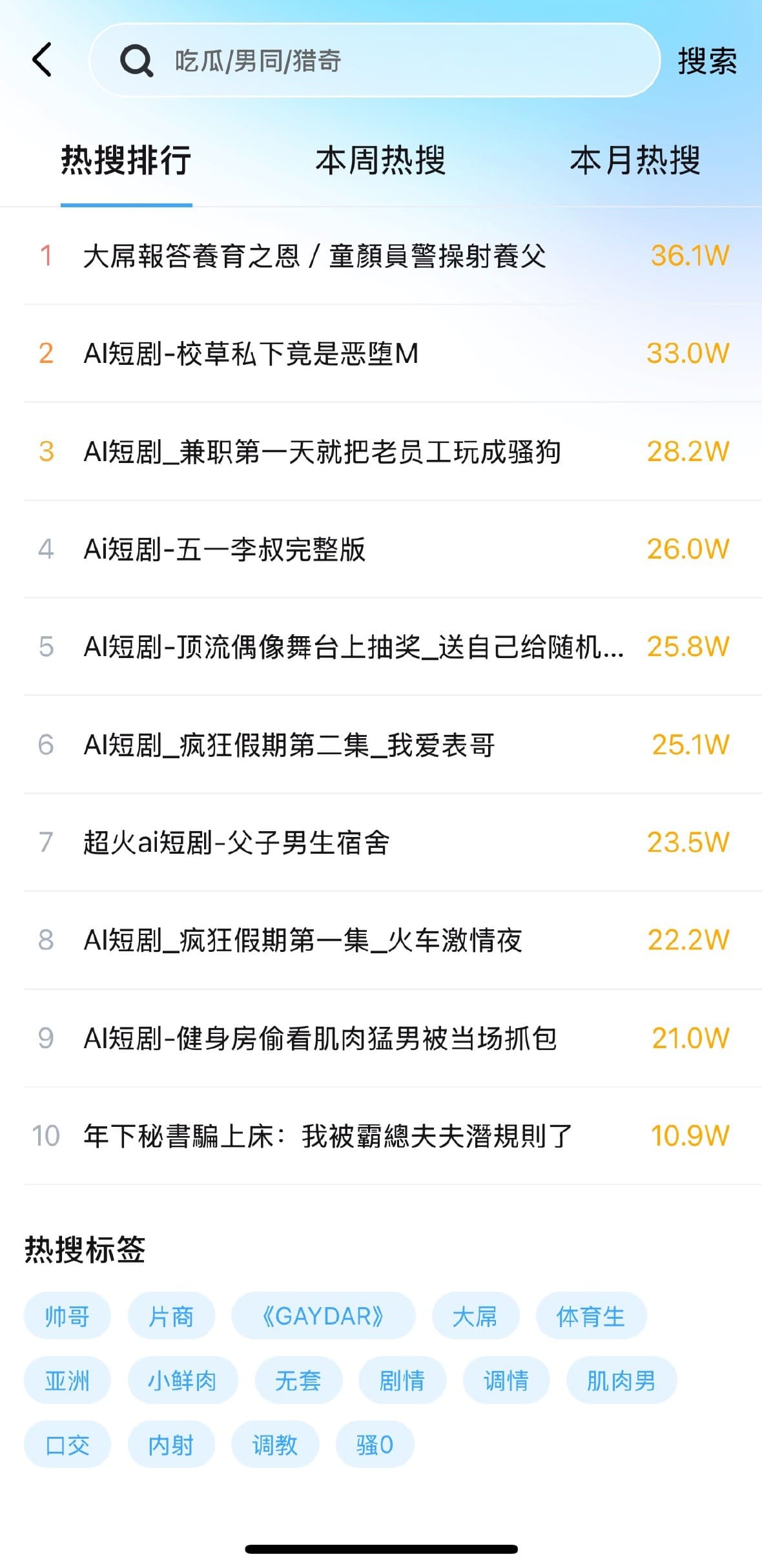 Blued APP顶部搜索框与内容发布快捷入口功能图标